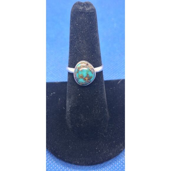 925 sterling silver & Turquoise single round stone ring- Size 7 - Picture 1 of 7